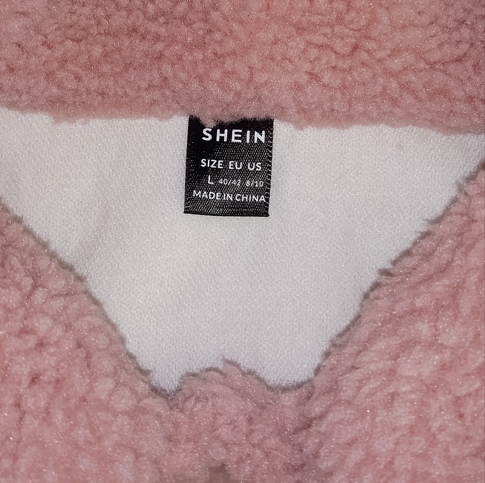 Shein Women Pink/White Drop Shoulder Soft Plush Crop Jacket Size Large - Picture 8 of 11